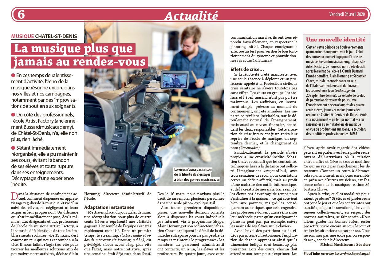 article dans Le Messager - 24 avril 2020